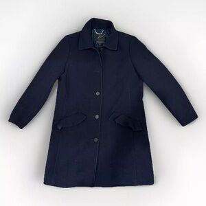 JCrew Topcoat ruffle pockets iItalian double cloth wool Size 12 Navy $365 J5463